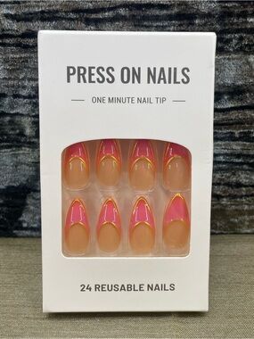 Press On Nails Reusable Pink, Gold and Nude French Tips